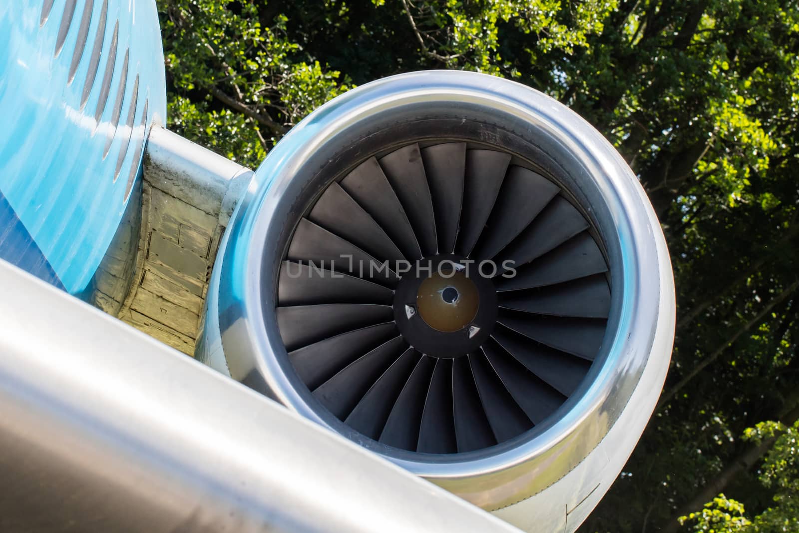 Engine of the airplane at the airport