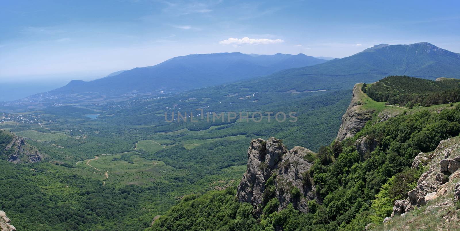 Crimea. Beautiful view from the mountain Demerdzhi Valley of ghosts