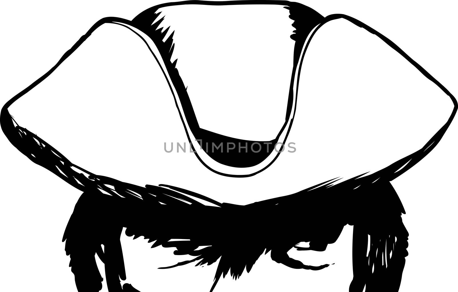 Outline sketch of eyes on face in partial shadow of tricorn hat
