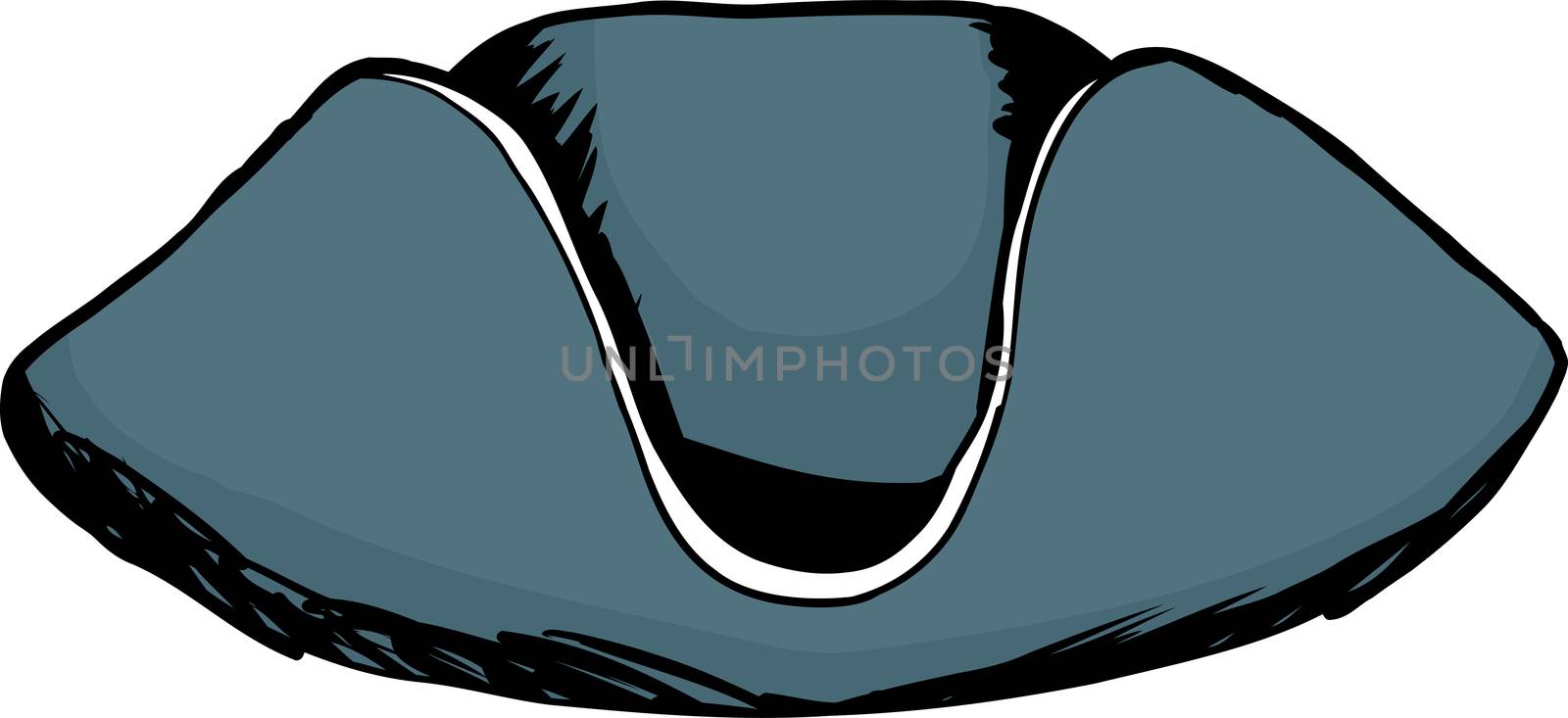 Front view of single tricorn hat over white background as sketch