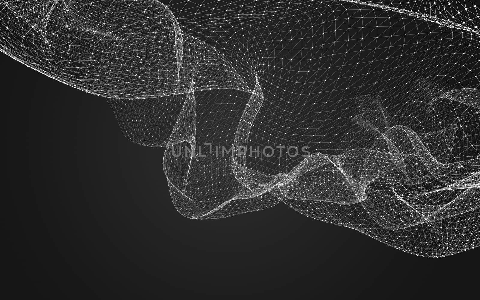 Abstract polygonal space low poly dark background with connecting dots and lines. Connection structure. 3d rendering