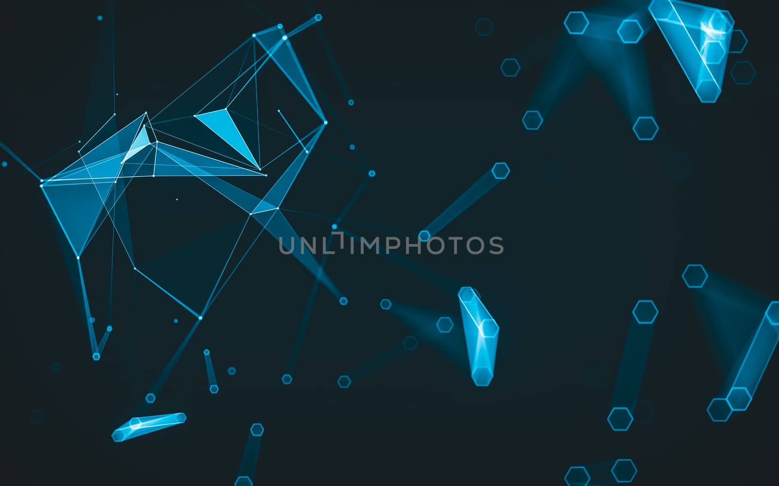 Abstract polygonal space low poly dark background, 3d rendering by teerawit