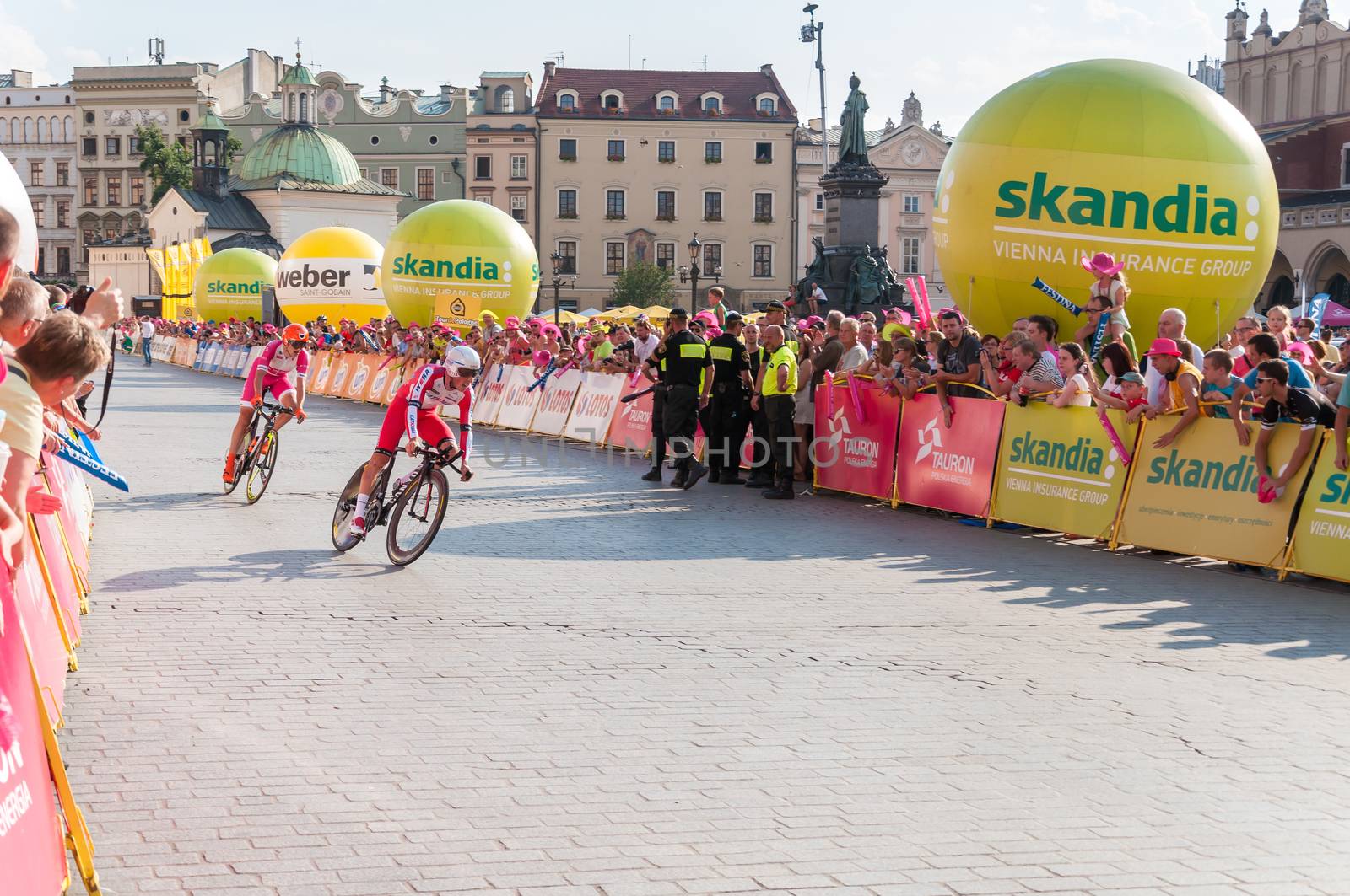 KRAKOW, POLAND - AUGUST 9: Cyclists at the final stage of 71th Tour de Pologne on August 9, 2014 in Krakow. Tour de Pologne is the biggest cycling event in Eastern Europe.