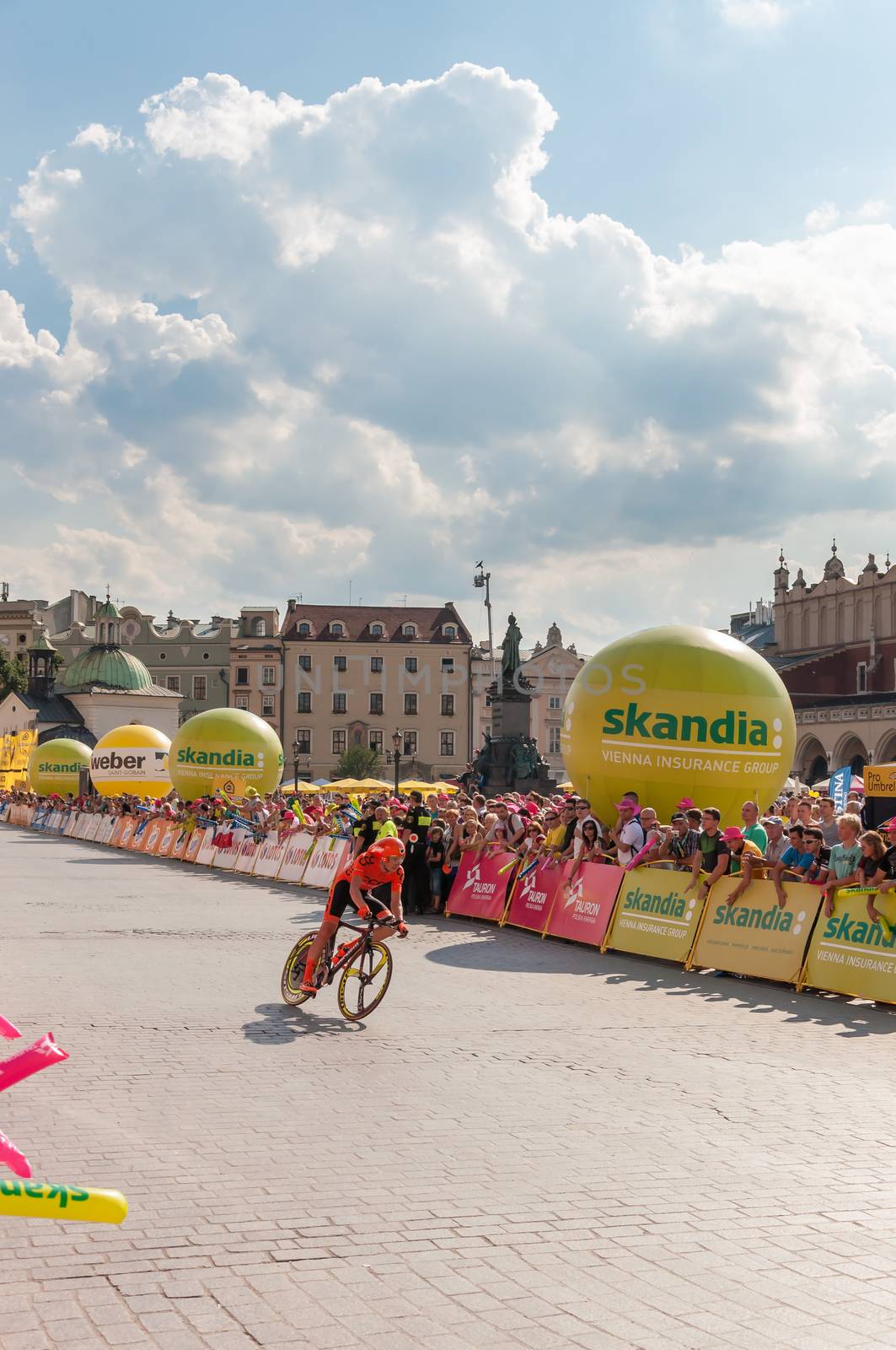 KRAKOW, POLAND - AUGUST 9: Cyclist at the final stage of 71th Tour de Pologne on August 9, 2014 in Krakow. Tour de Pologne is the biggest cycling event in Eastern Europe.