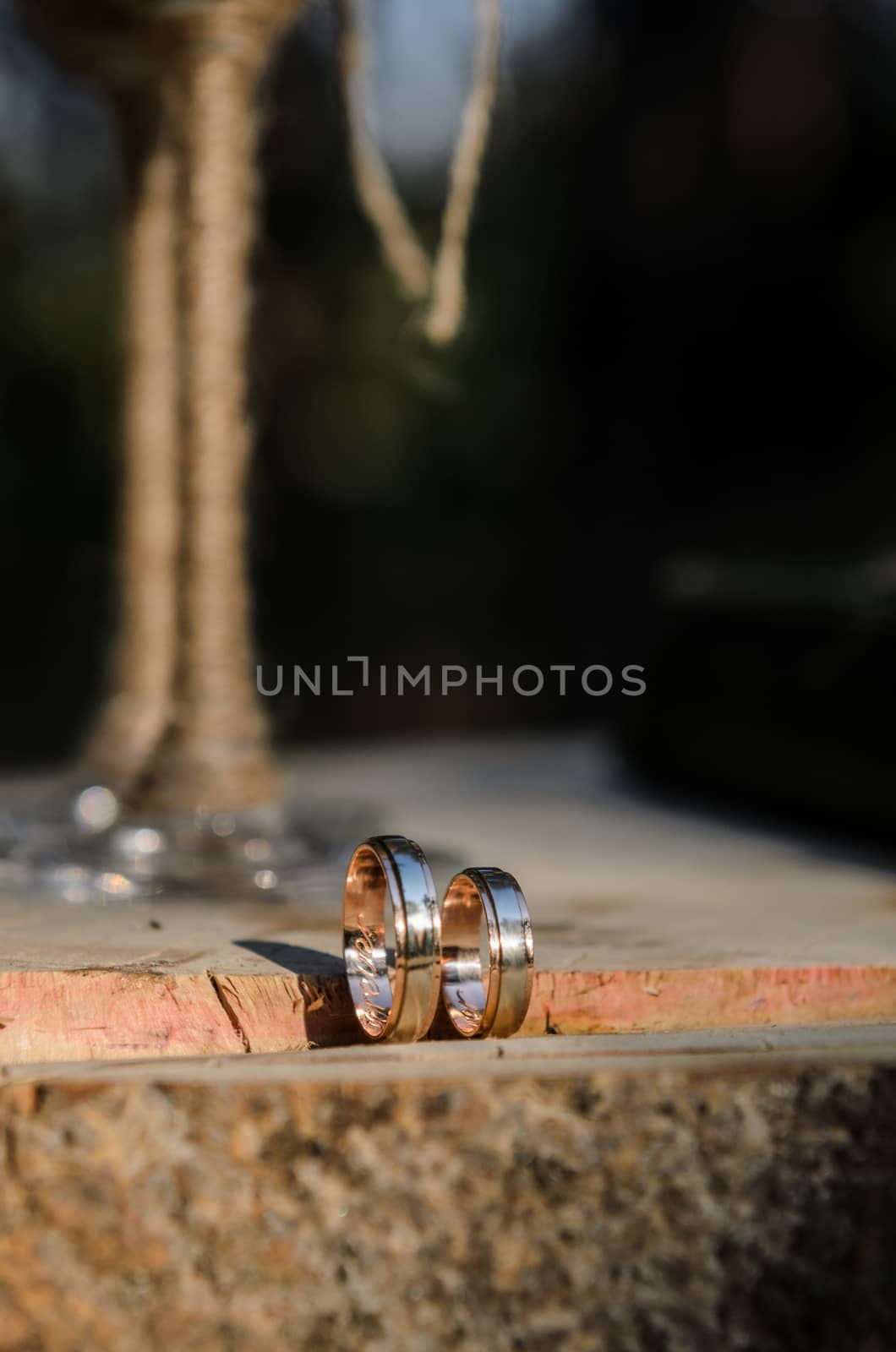 wedding rings on the wood