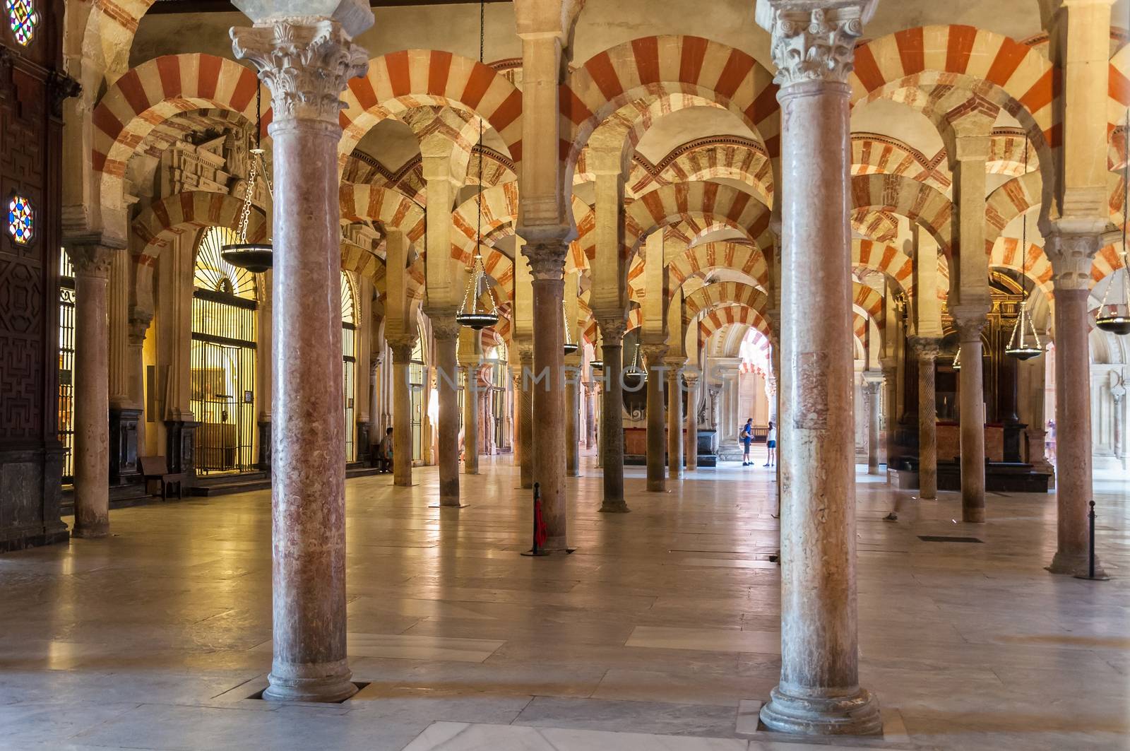 Cordoba, Spain - August 26, 2014: Interior of the Great Mosque, a medieval Islamic mosque that was converted to a Roman Catholic church.