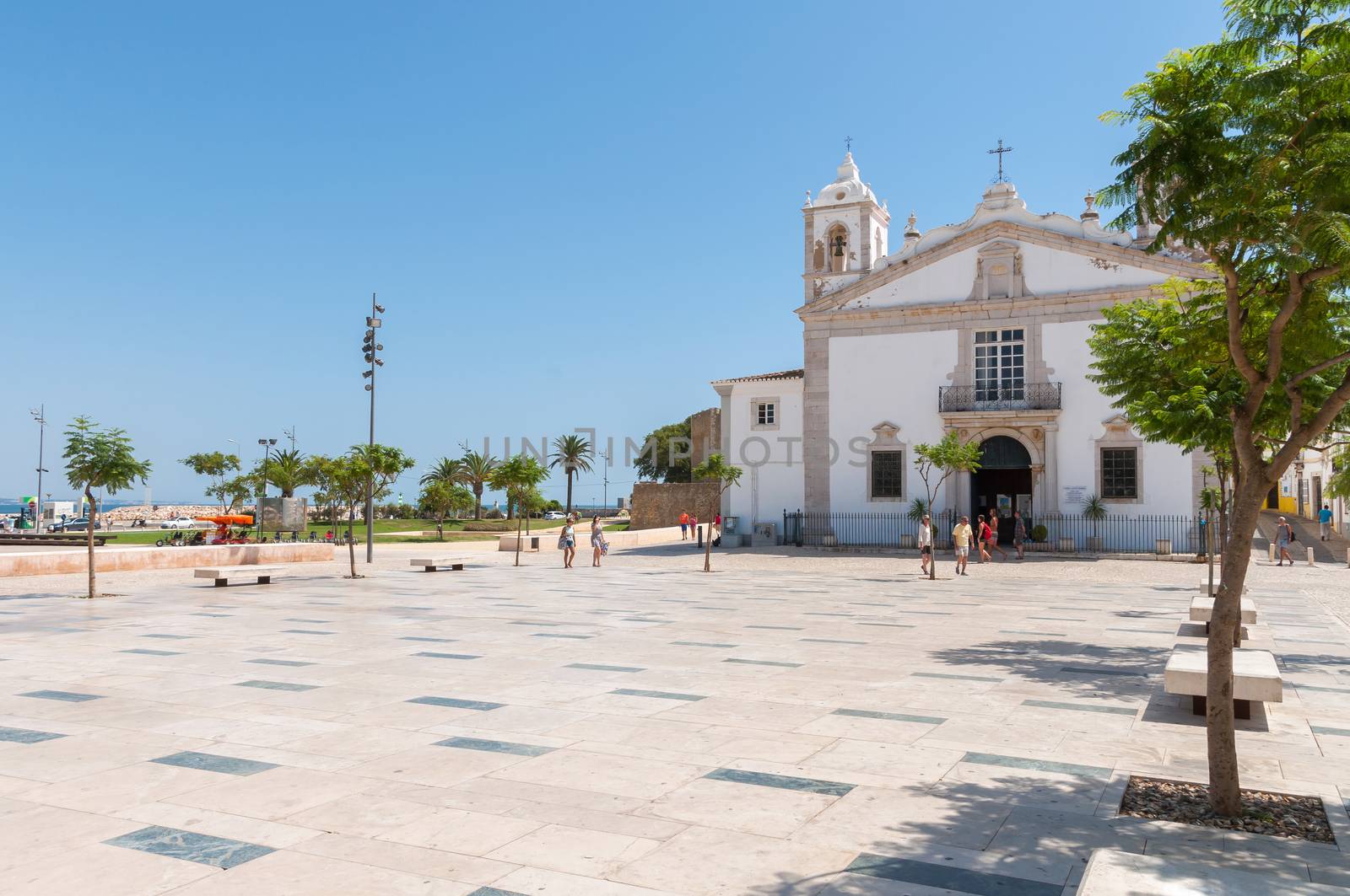 LAGOS, PORTUGAL - SEPTEMBER 1: Public square called Praca Infante Dom Henrique on 1 September, 2014 in Lagos. Lagos is one of the most visited cities in the Algarve and Portugal.