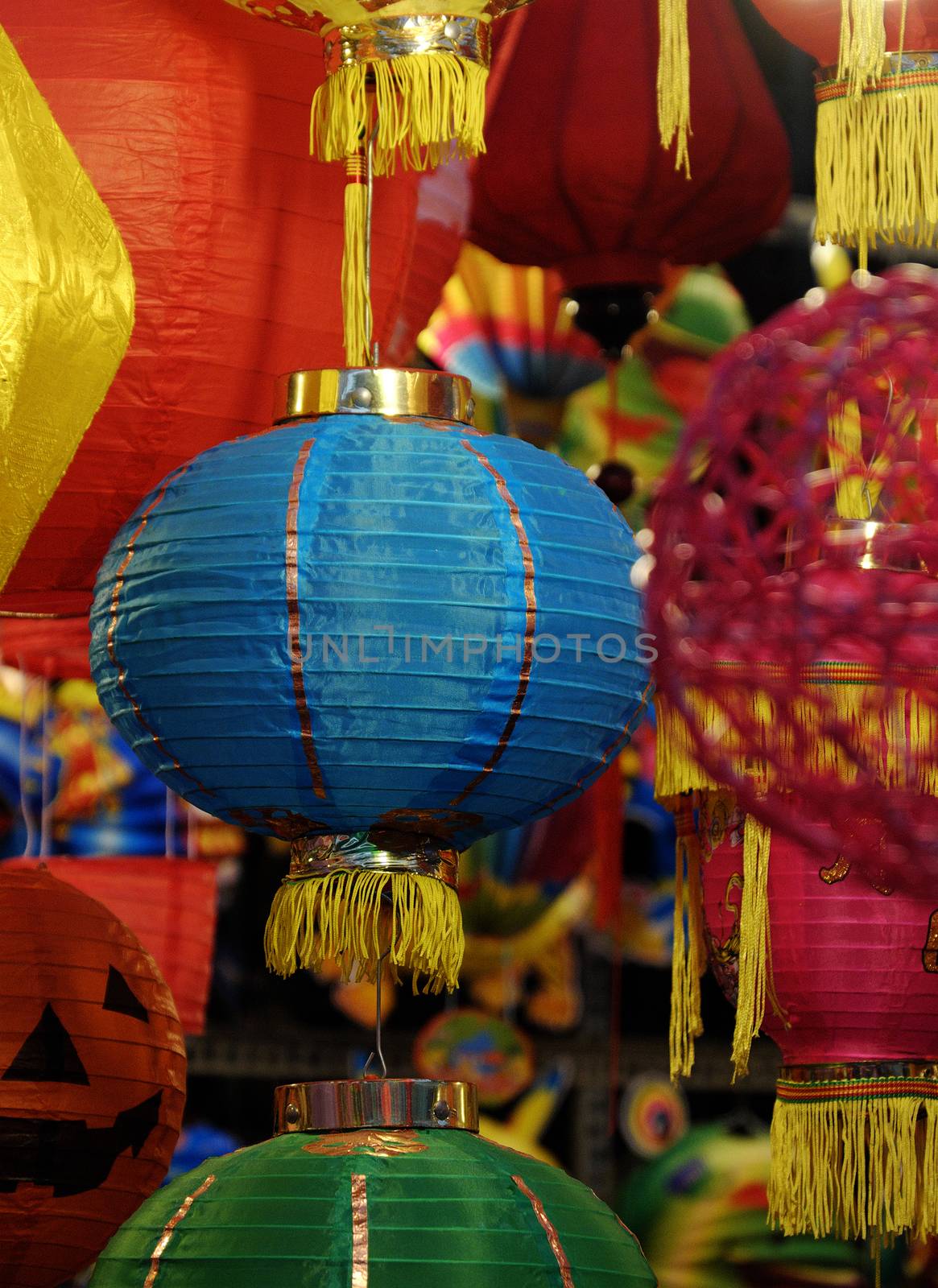 Group of colorful lantern at lanterns street on mid autumn festival, Ho Chi Minh city, Vietnam. A traditional culture for children when full moon