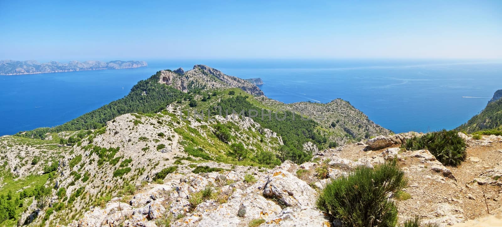 Bay of Pollenca, peninsula Formentor, view from peninsula Victoria - coastal cliff coast with ocean view panorama