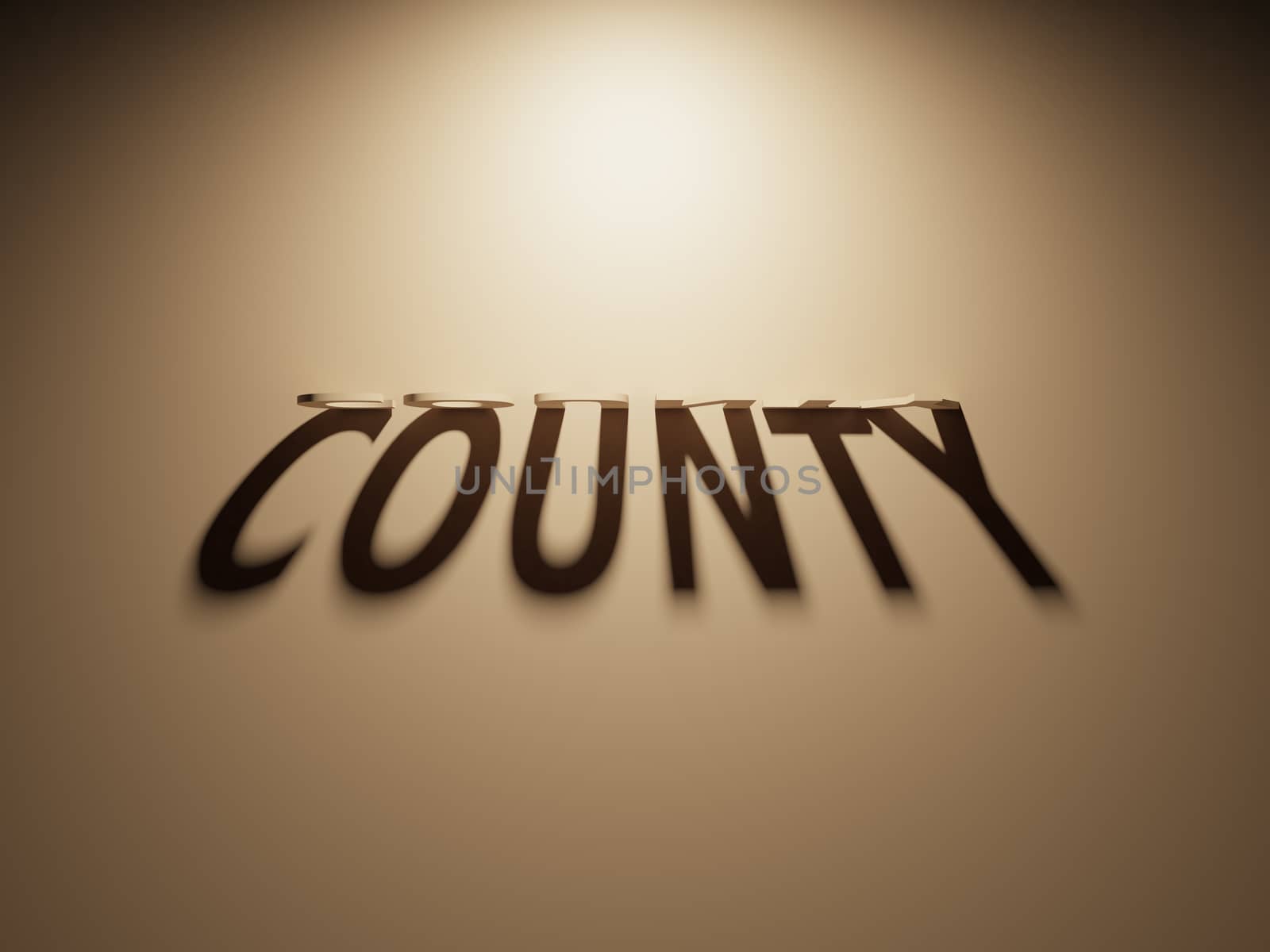 A 3D Rendering of the Shadow of an upside down text that reads County.