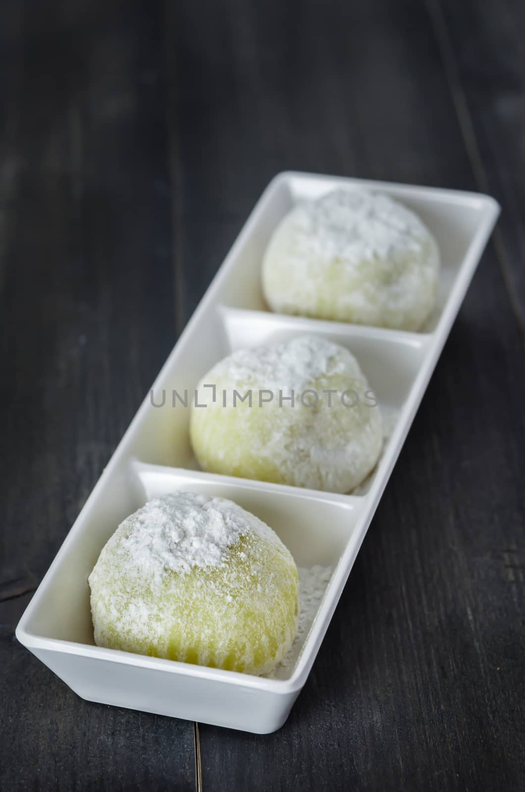 Daifuku Mochi Japanese dessert on white plate , still life