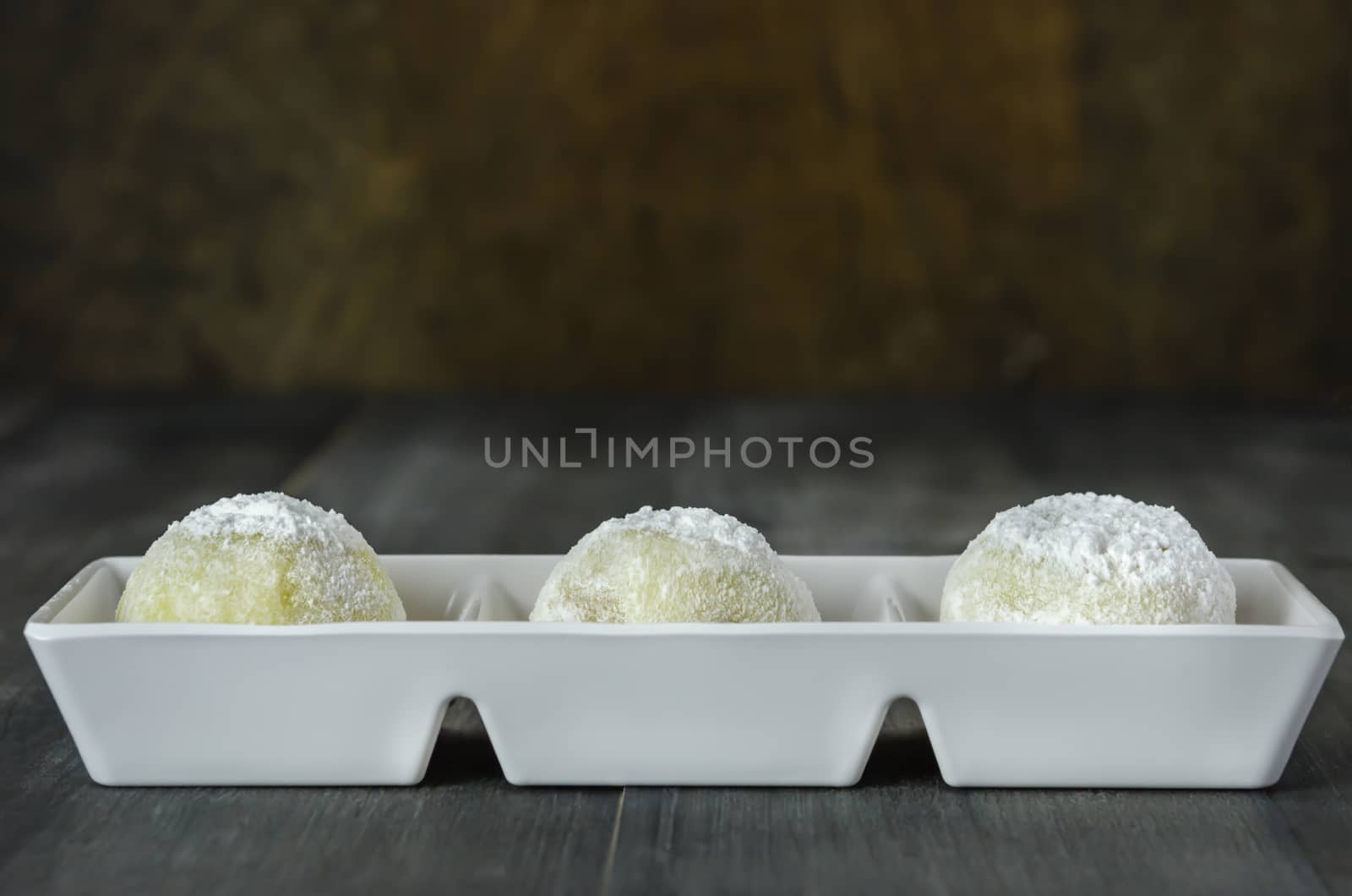 Daifuku Mochi Japanese dessert on white plate , still life