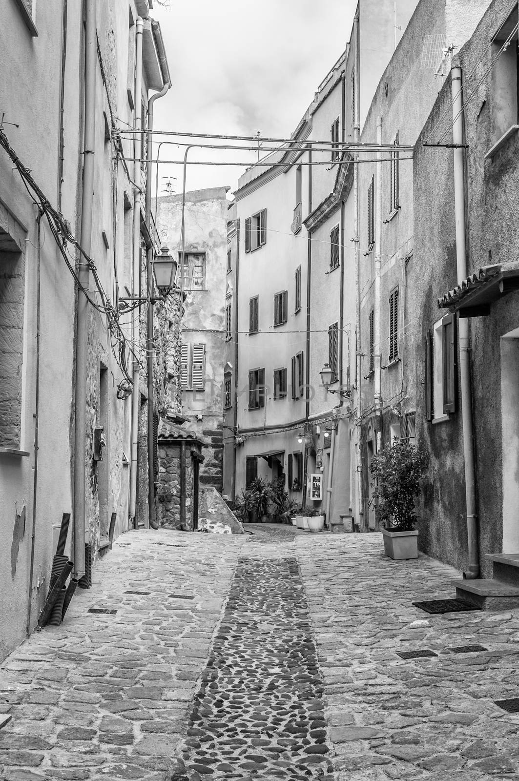 the beautiful alley of castelsardo old city - sardinia - italy