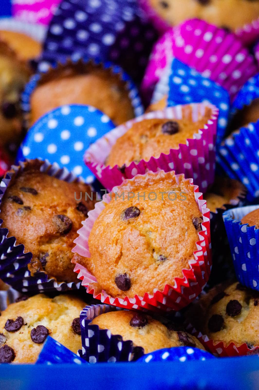 Multiple colorful nicely decorated homemade muffins cakes by evolutionnow