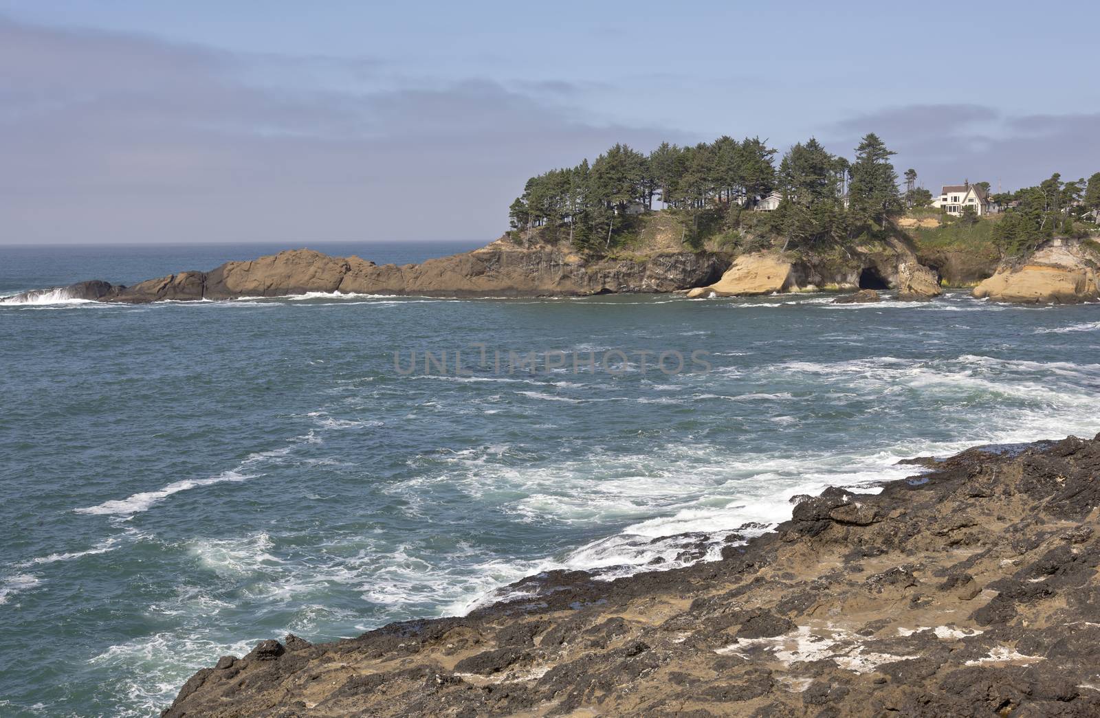 Oregon coast nature cliffs and the pacific ocean near Lincoln city.