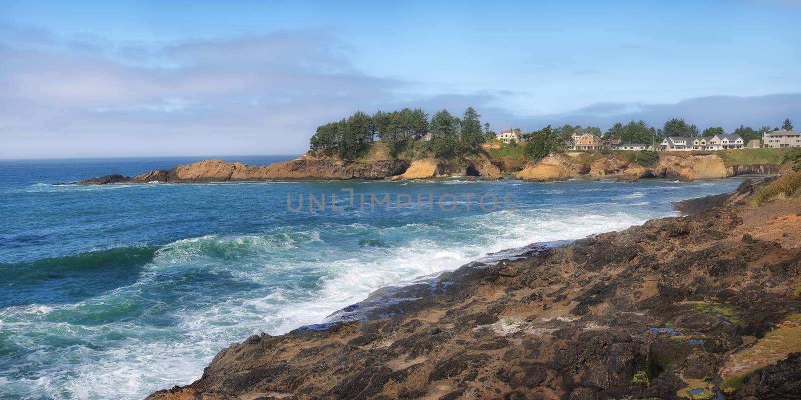 Oregon coast panorama nature cliffs and the pacific ocean near Lincoln city.