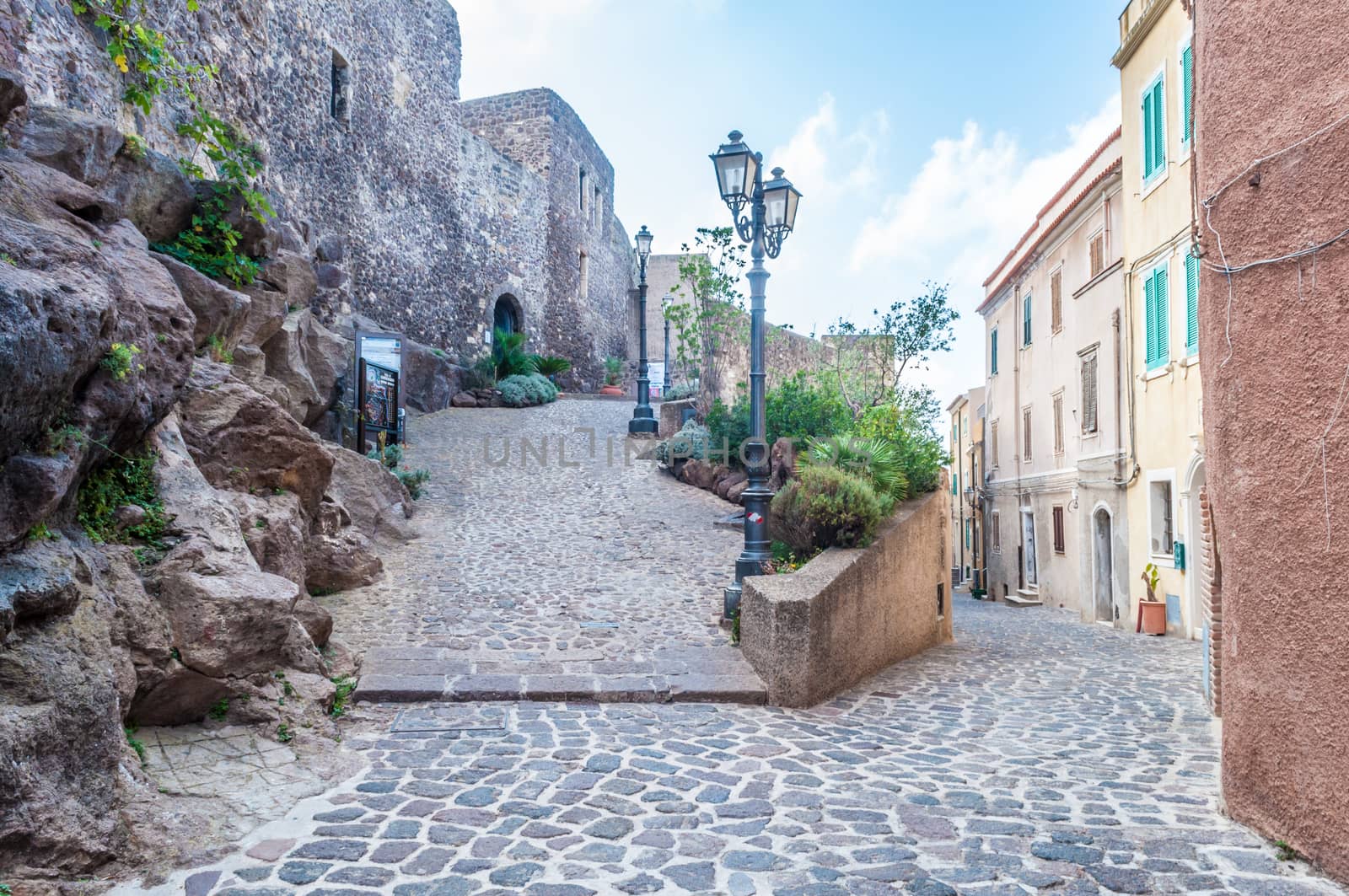 the beautiful alley of castelsardo old city - sardinia - italy