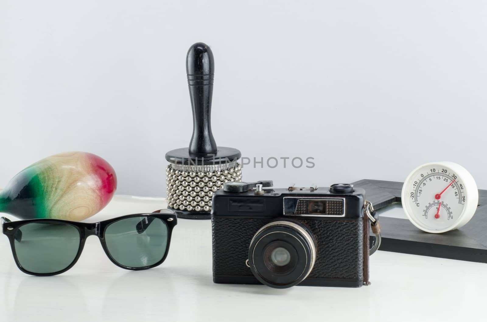 group of old traveler accessories and lifestyle on white background