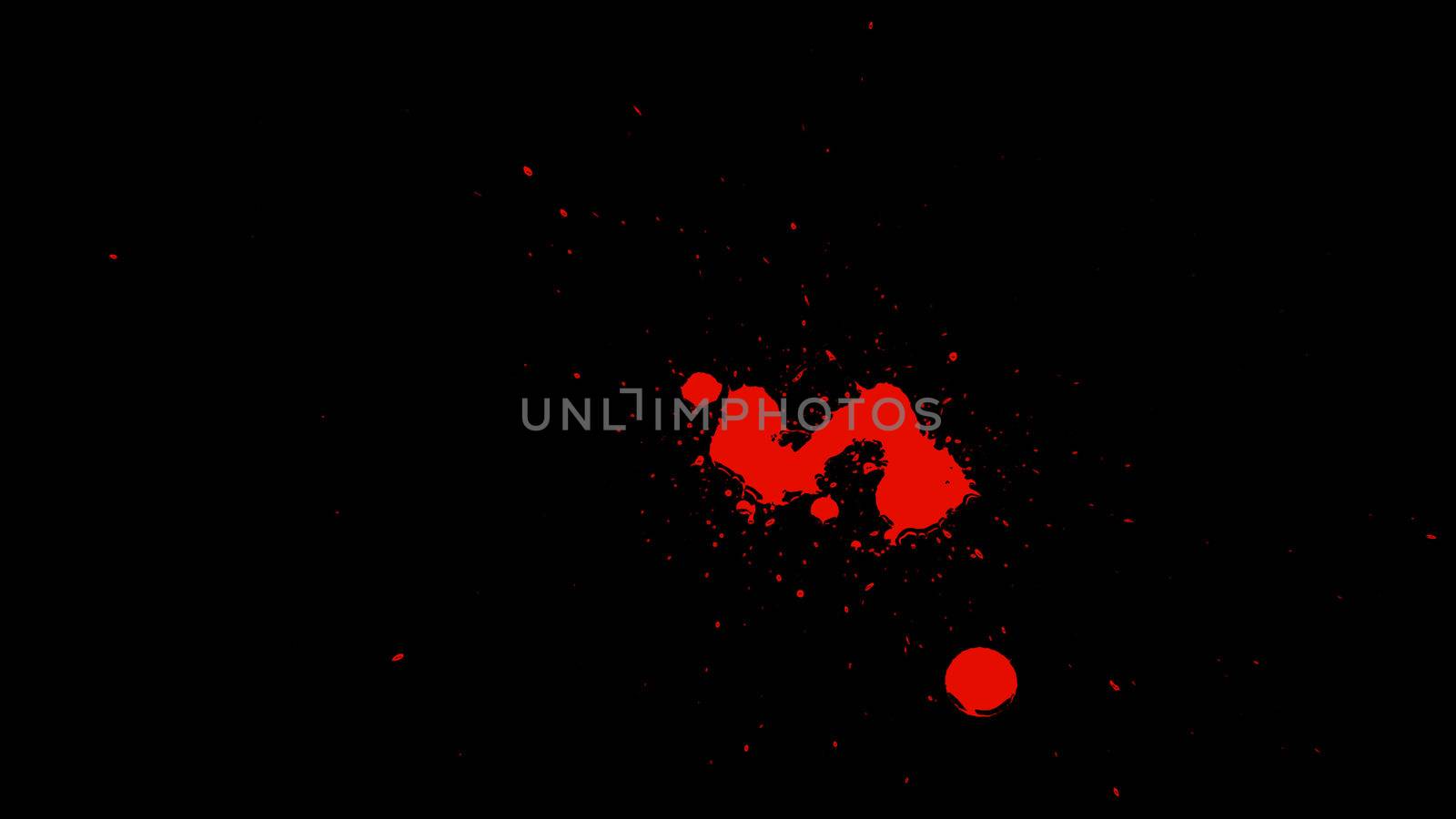 Many small droplets of blood splash on Transparent Background with Alpha Channel. Easy use in motion design 4K