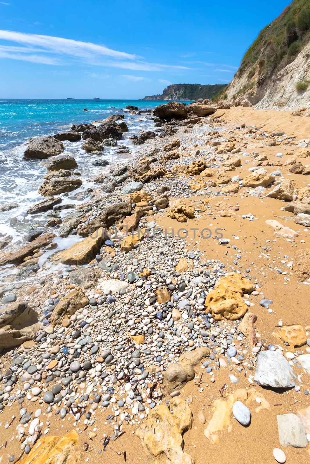 Landscape shore with sea and rocks in Kefalonia Greece