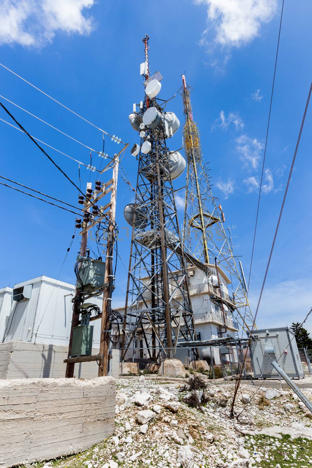 Transmission tower to transmit phone radio tv signals in Greece