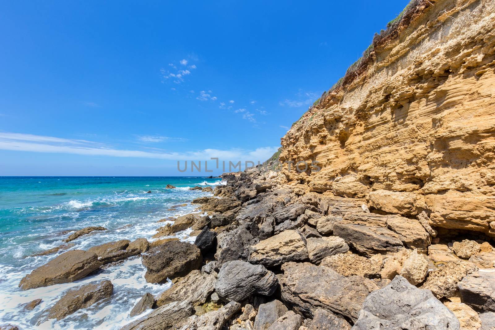 Mountain with rocks at shore of greek Kefalonia