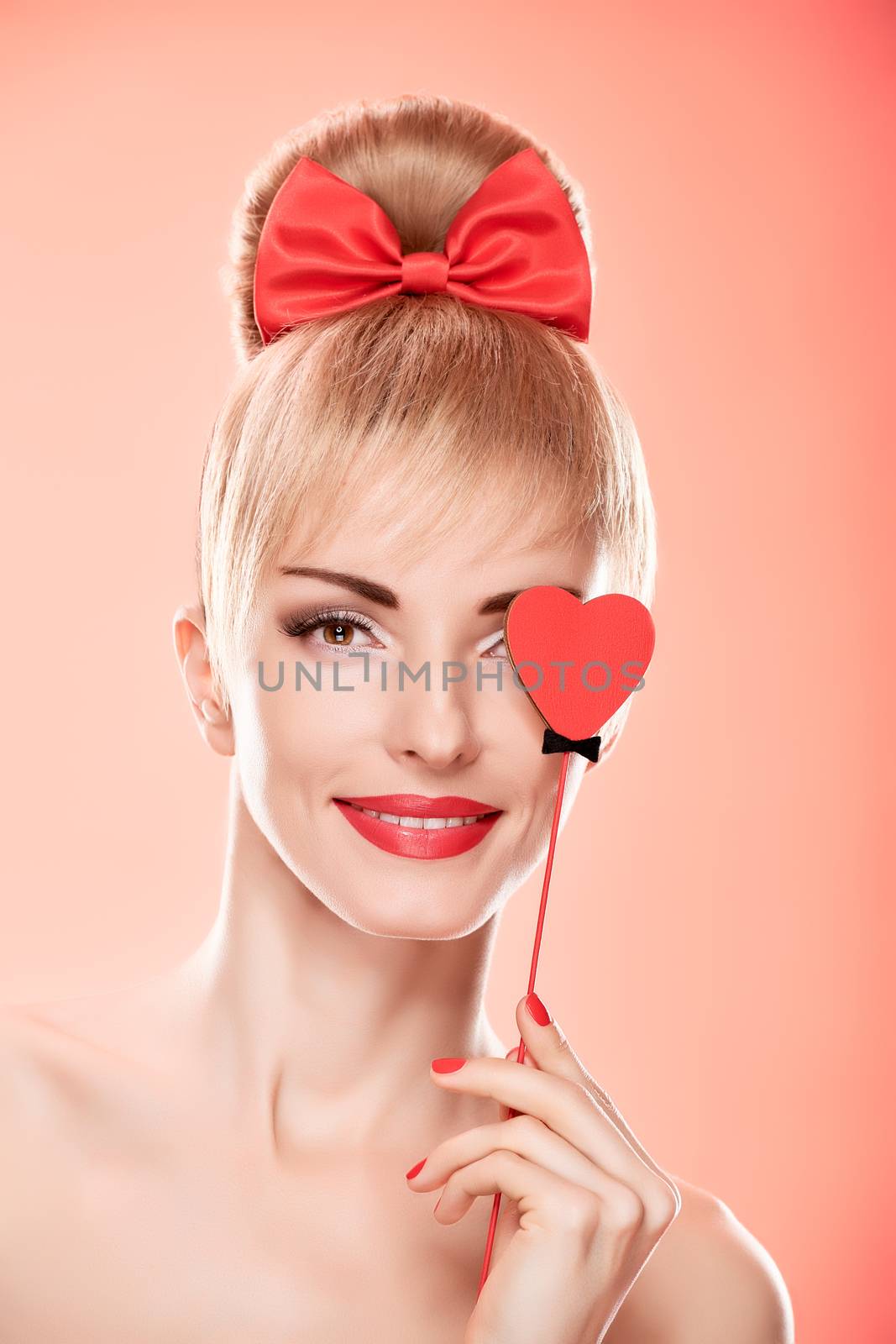 Beauty woman smiling with red heart.Valentines Day by 918