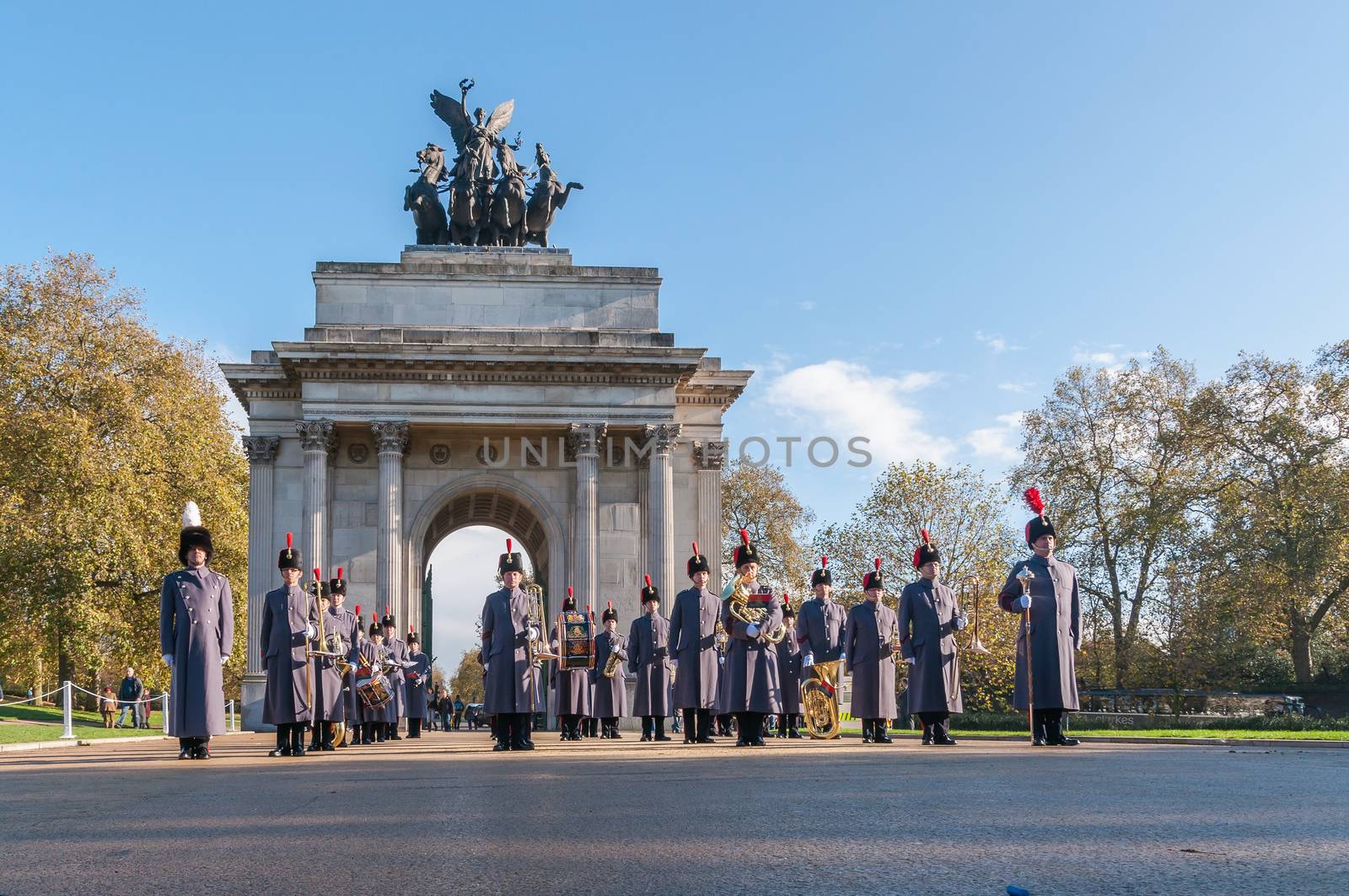 Unidentified Regiments as part of Remembrance Day Parade in front of Wellington Arch in London by mkos83