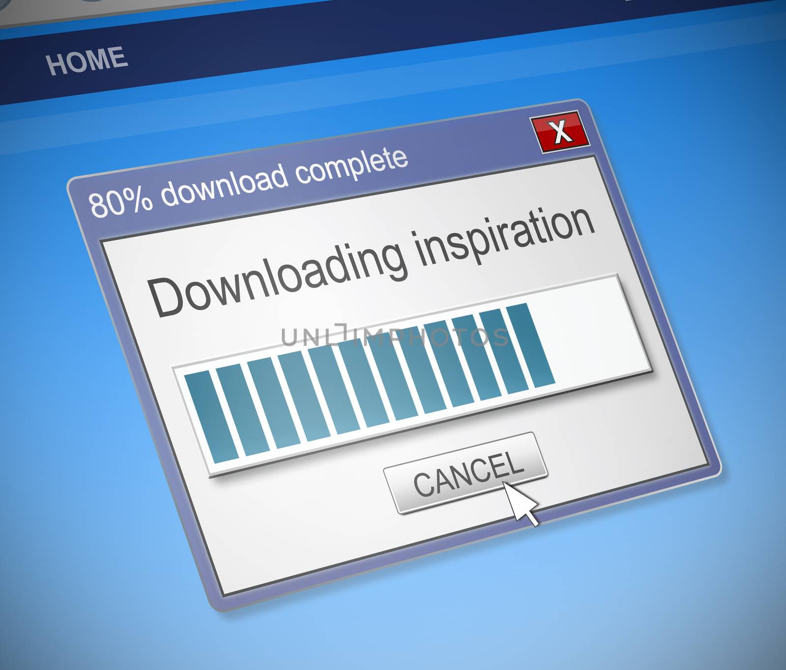 Illustration depicting a computer dialog box with an inspiration concept.