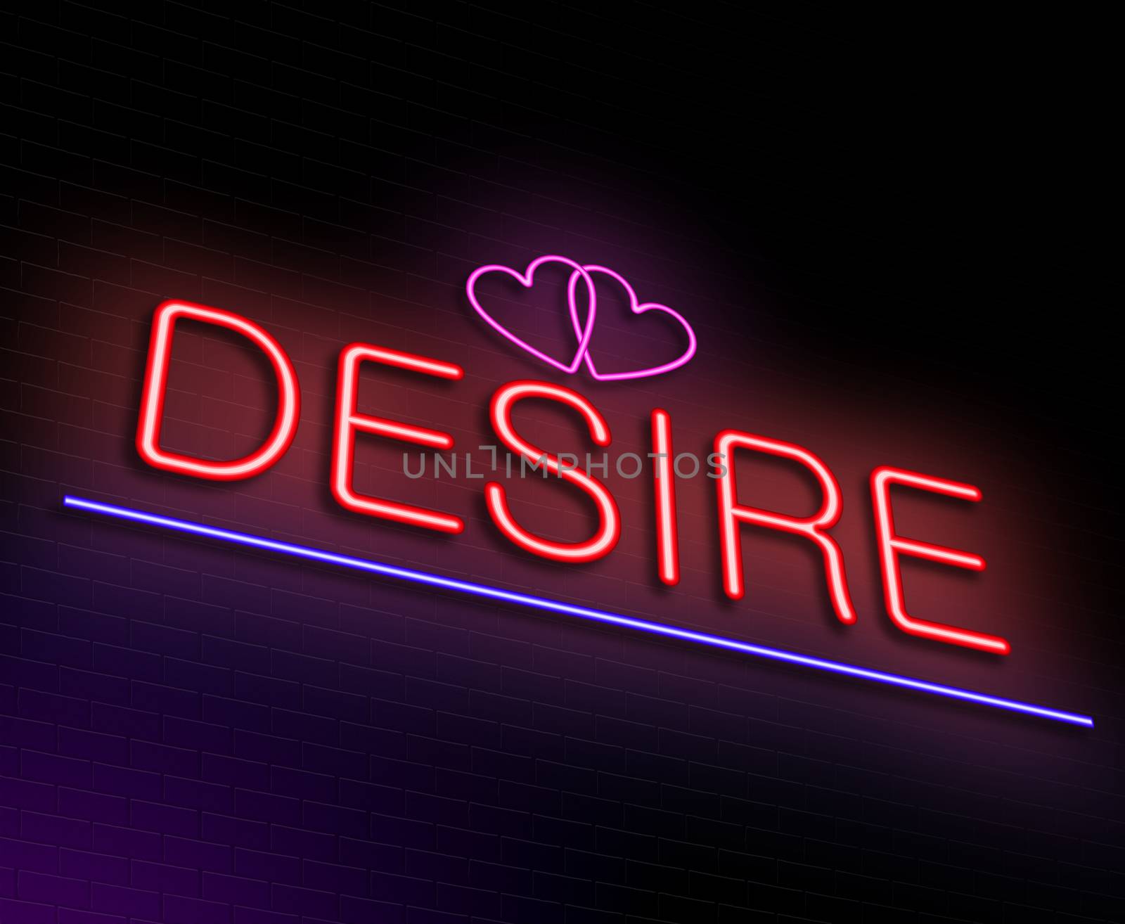 Illustration depicting an illuminated neon sign with a desire concept.