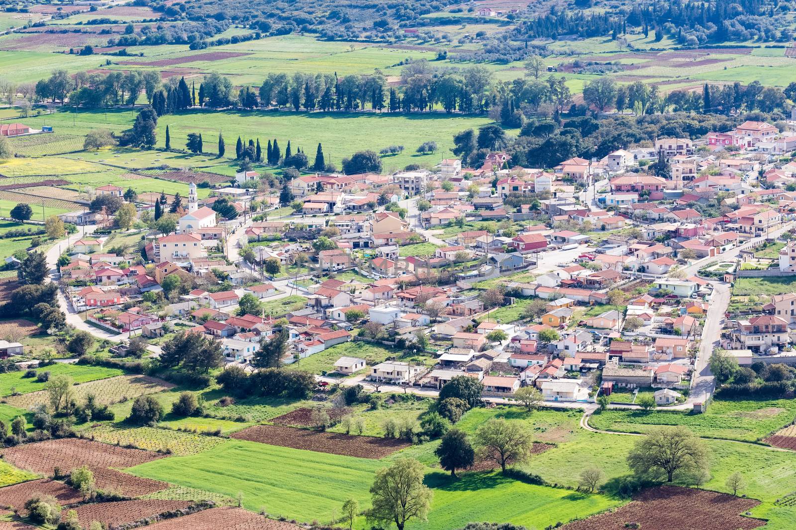 Air photo of town Vlachata in Kefalonia Greece