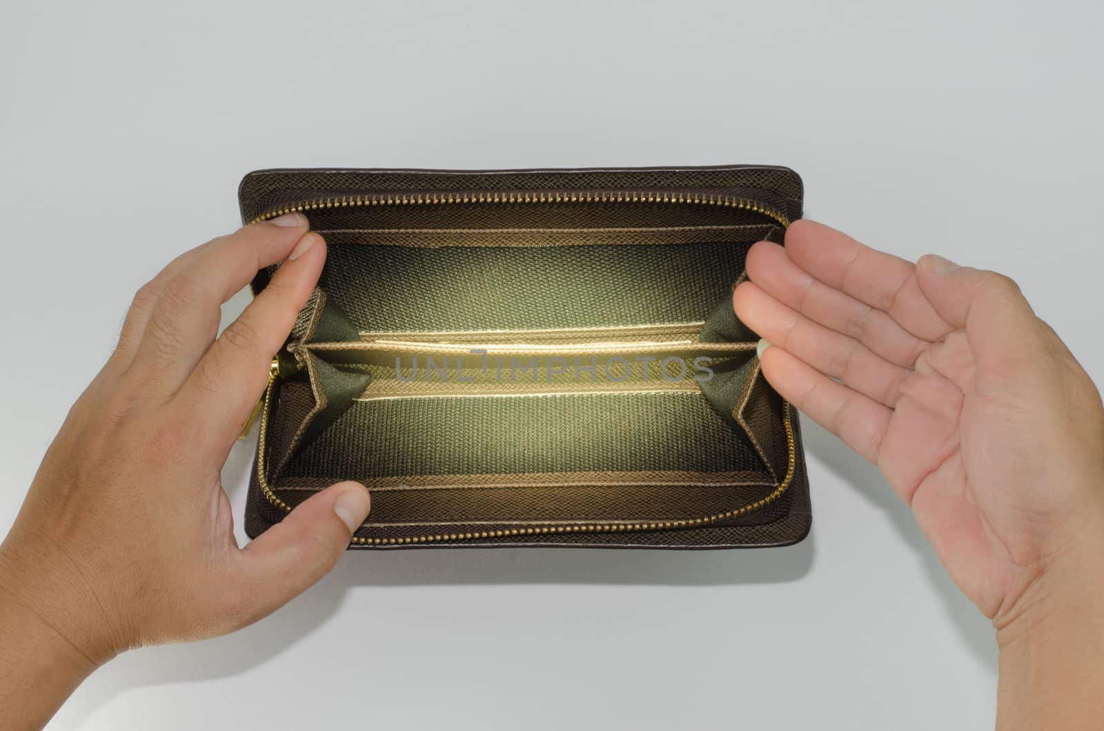 Brown man purse empty isolated on white background