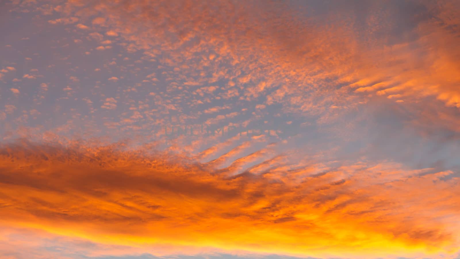 Fiery orange colorful sunset sky.