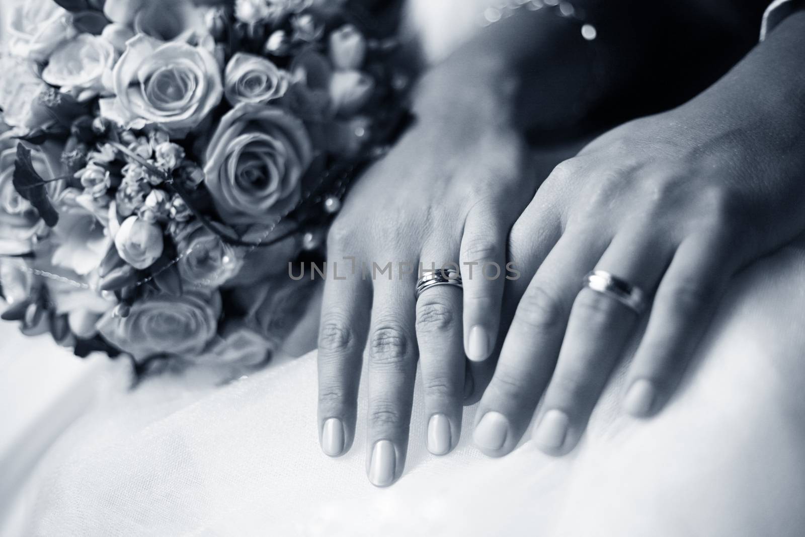 Hand of the groom and the bride with wedding rings