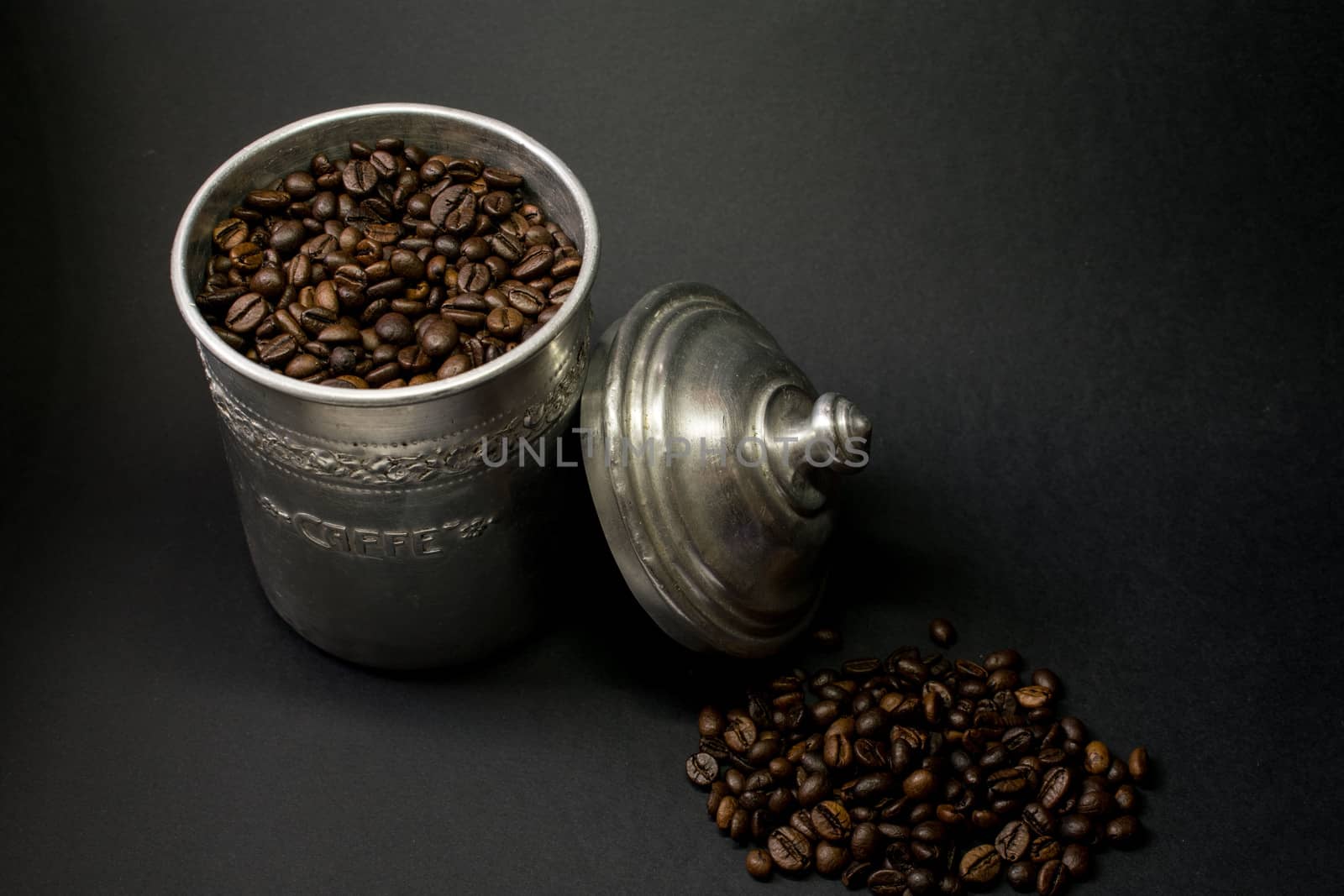 Coffee beans in a dark background