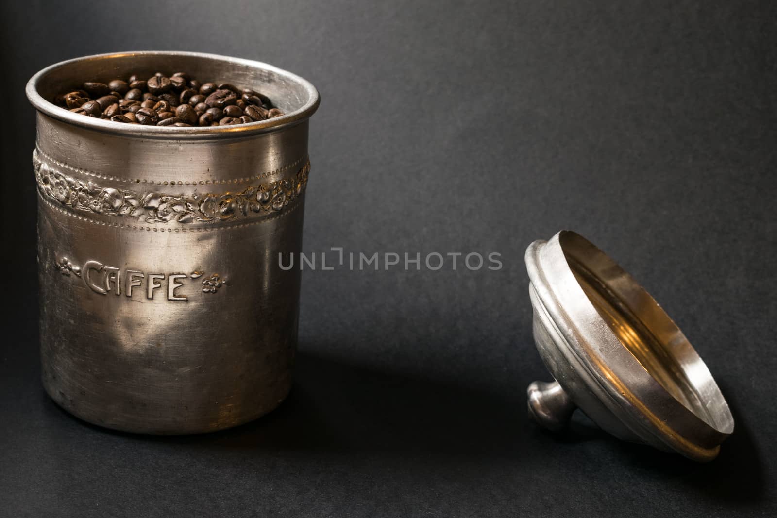 Coffee beans in a dark background