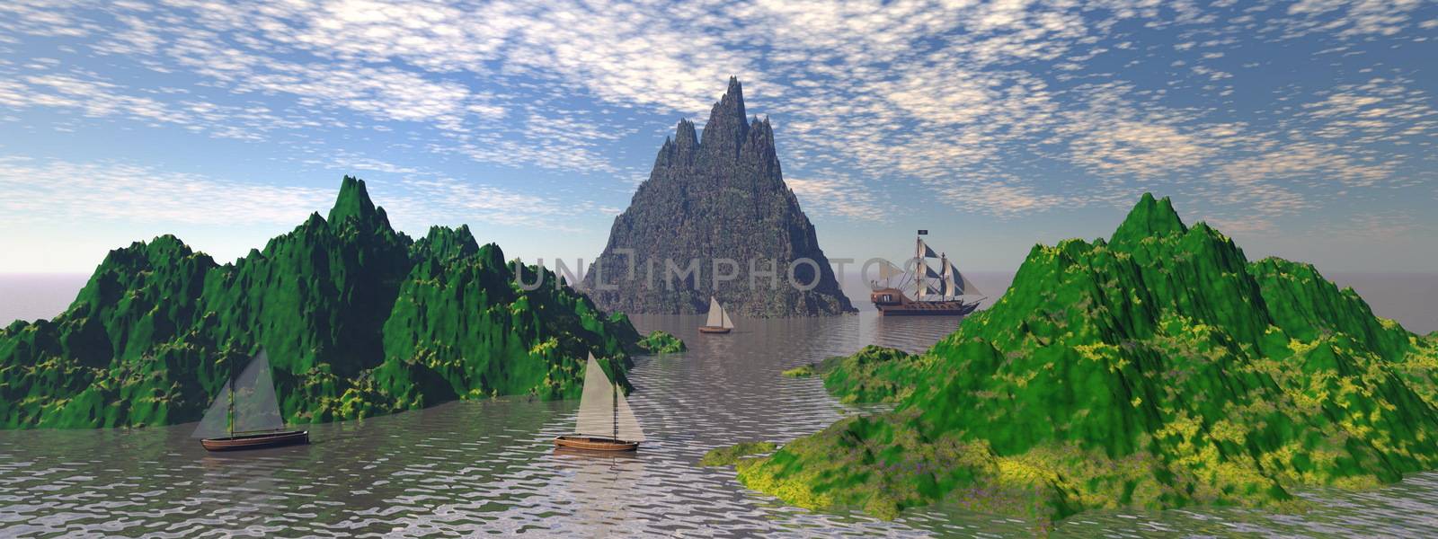 mountains waterfront - 3d render by mariephotos