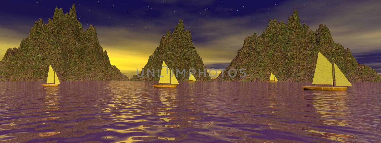 sailboats in a natural landscape