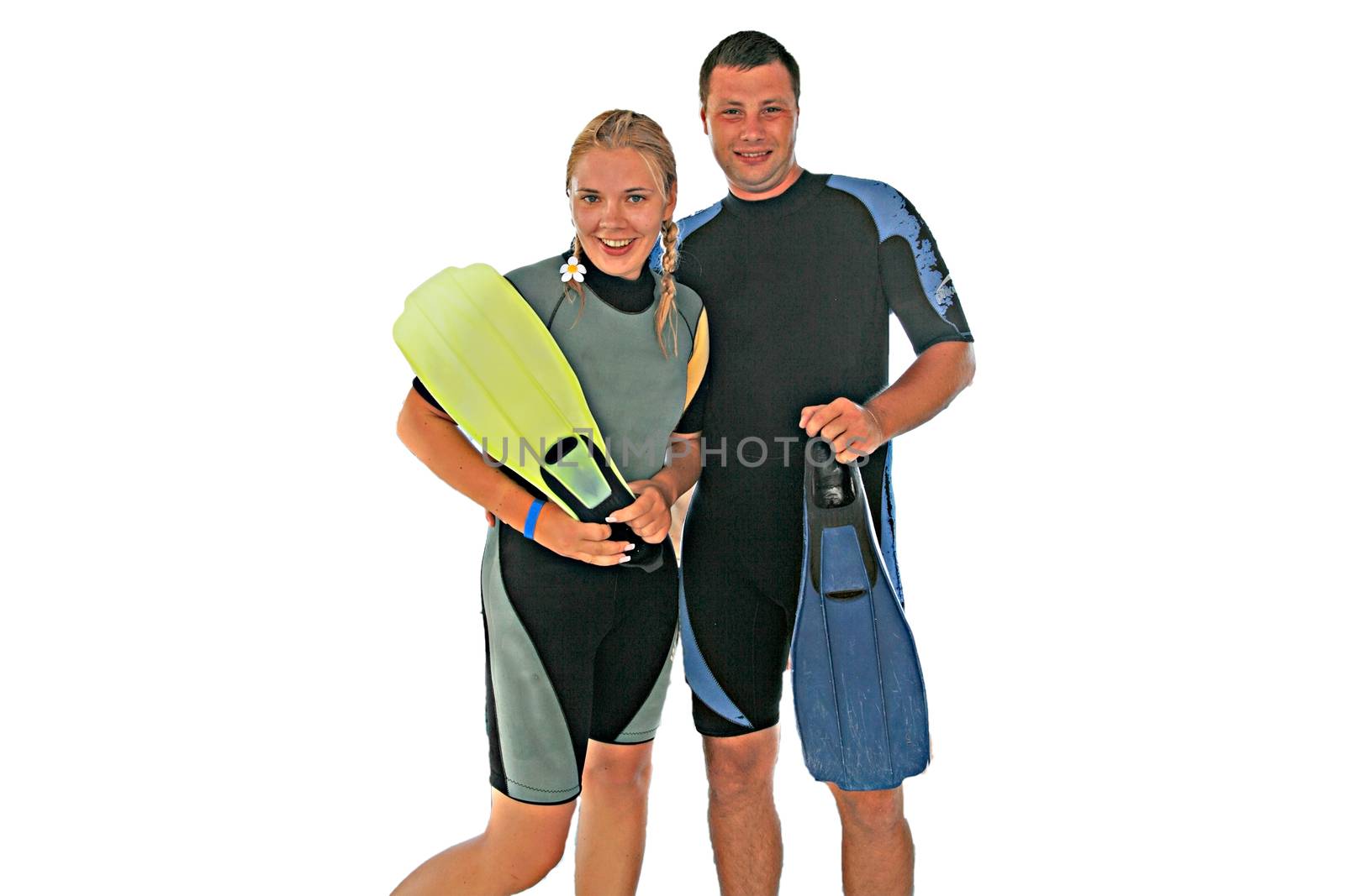 couple of divers with flippers isolated by Tanacha