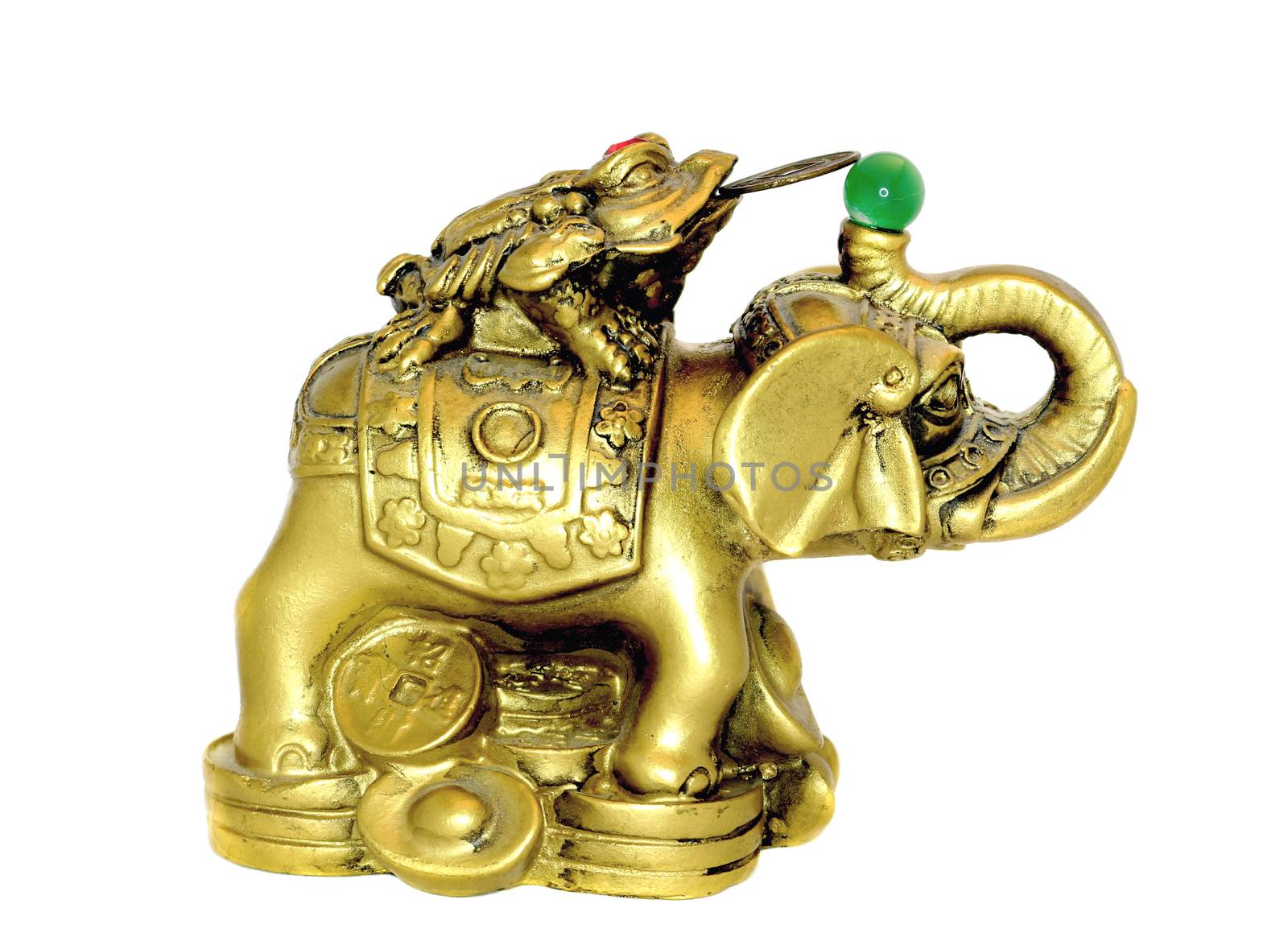 Elephant and Money Toad Gold Figure on a white Background