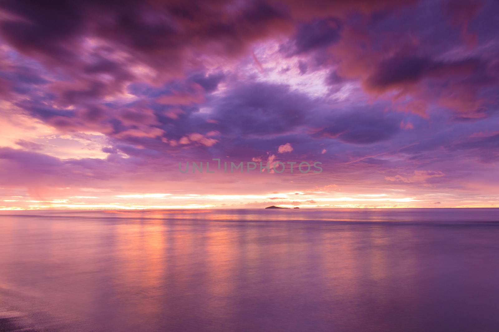 Prachuap Khiri Khan, Thailand-August 23,2015: Thai gulf sea in sunrise scene