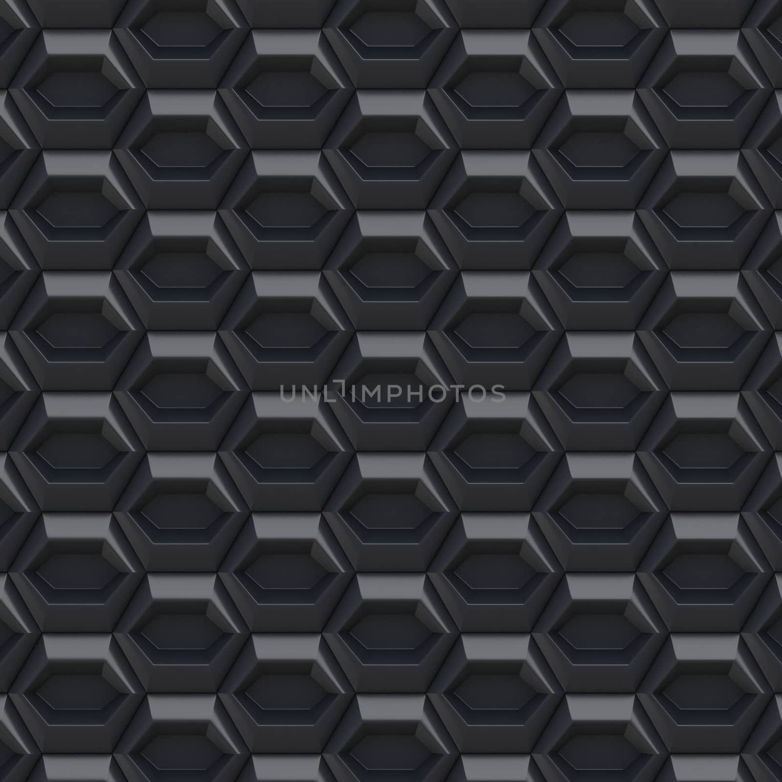 Black abstract hexagonal background. 3D render illustration
