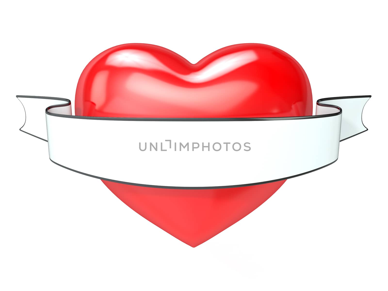 Red heart and white, blank ribbon. 3D by djmilic