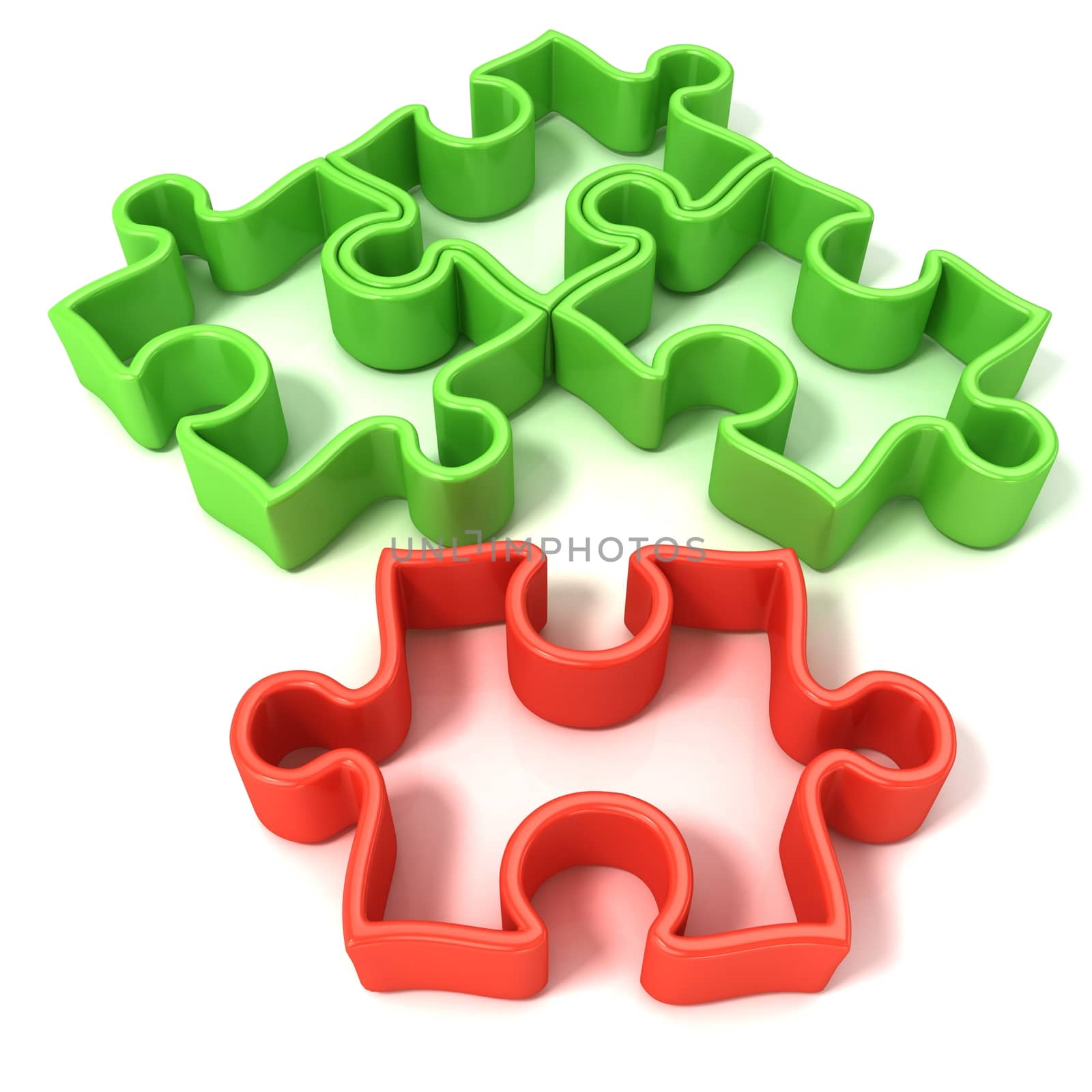 Four jigsaw puzzle outlined pieces. Isolated on a white background. Front view