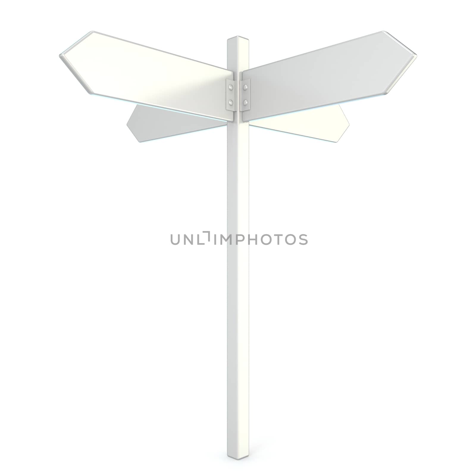Blank, white signpost. 3D render illustration isolated on white background