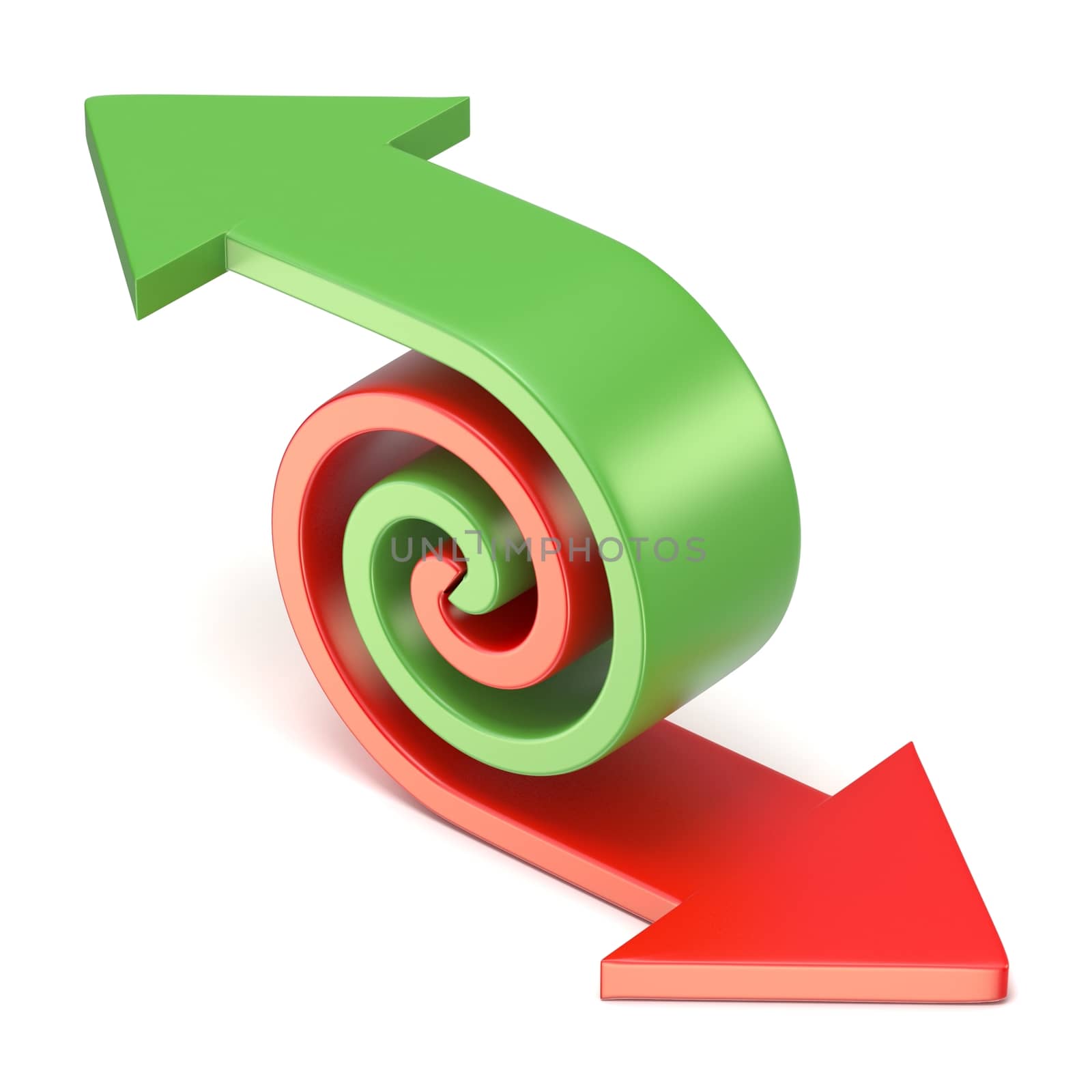 Green and red spiral arrow. 3D by djmilic