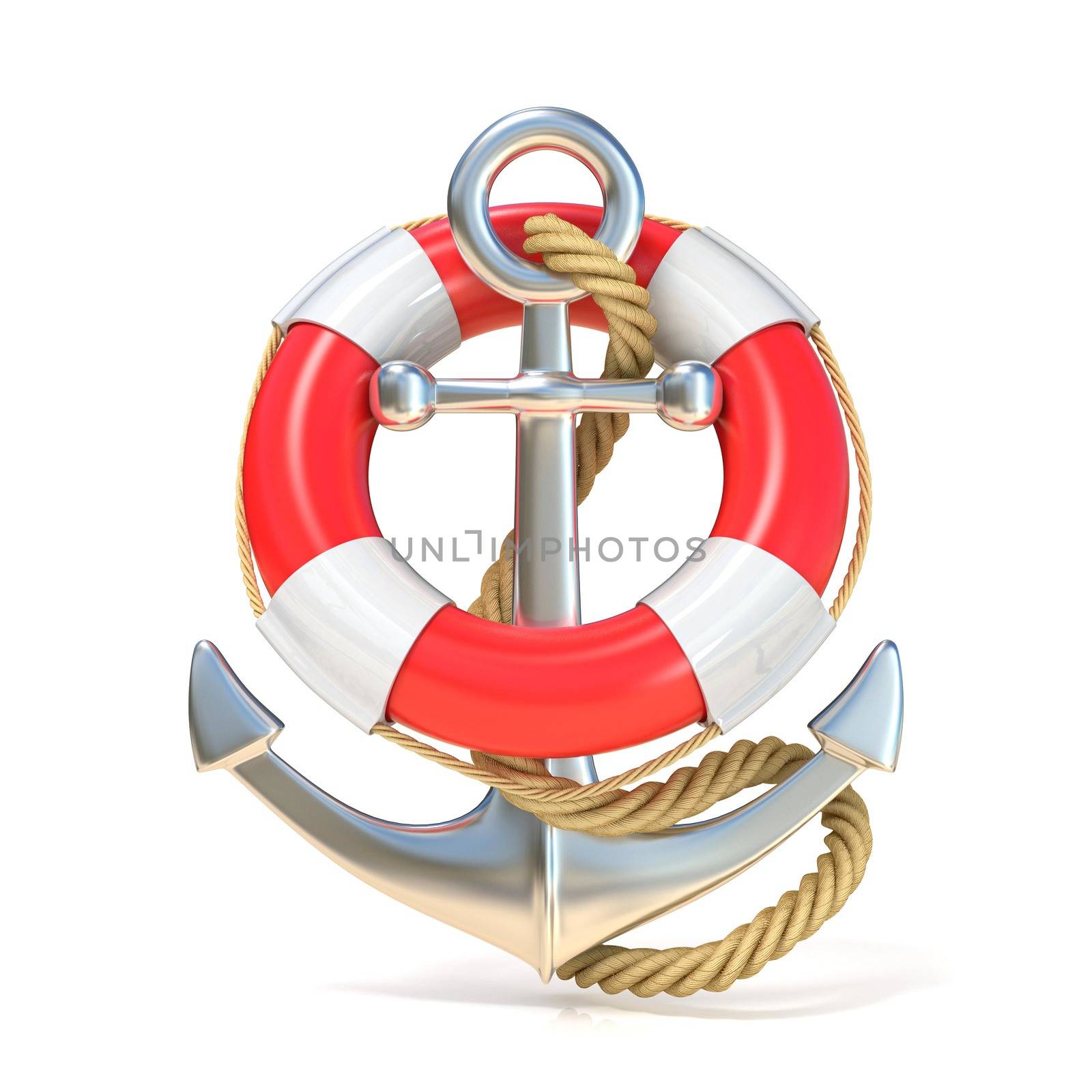 Anchor, lifebuoy and rope. 3D by djmilic