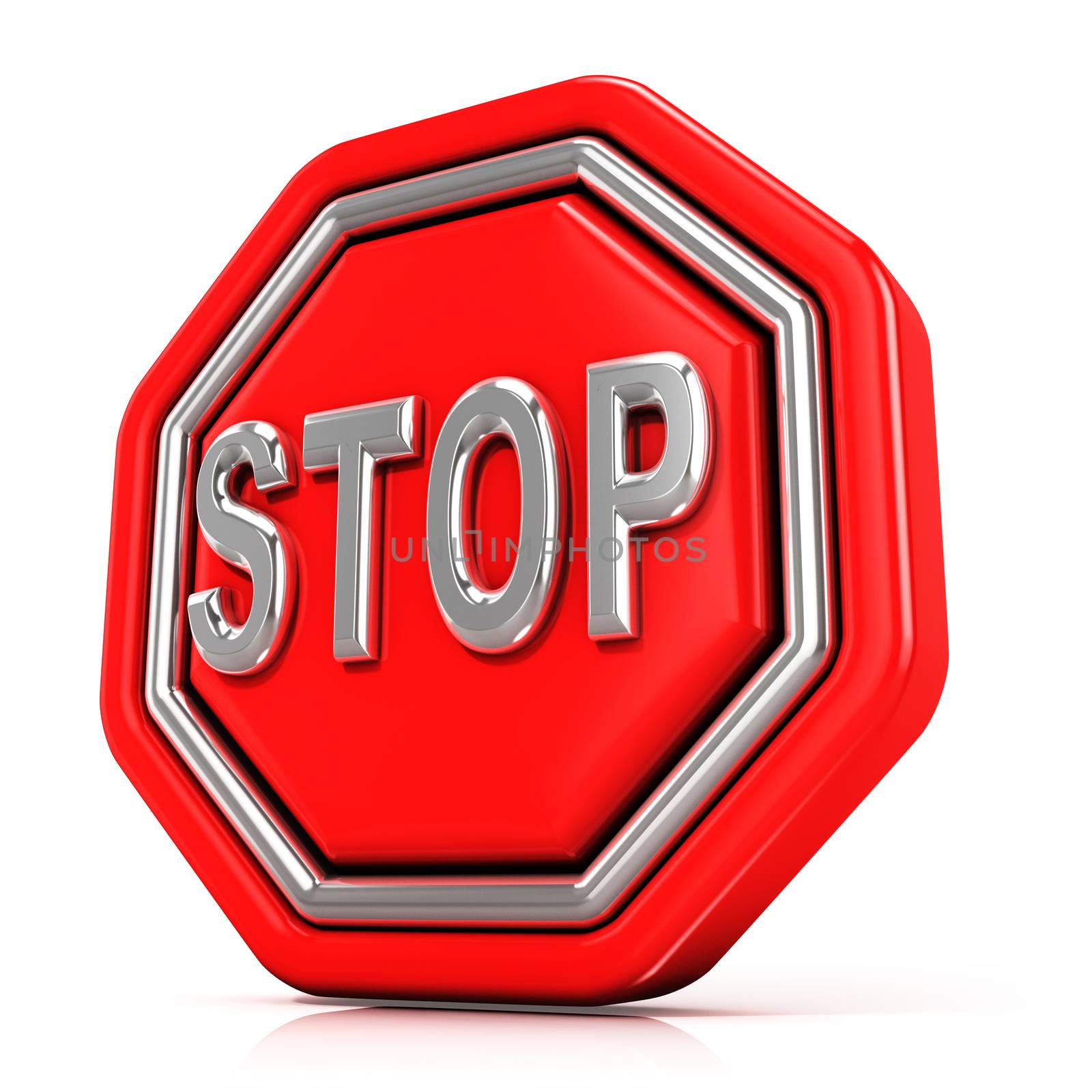 Stop sign. 3D render, isolated on white background. Side view