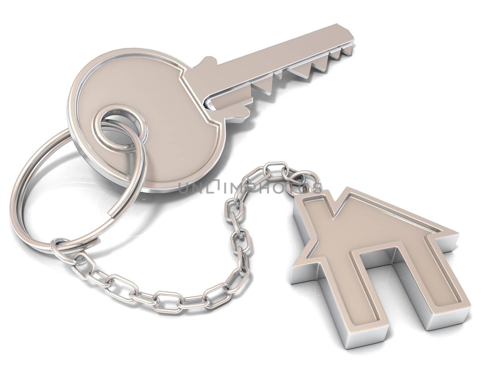 House door key and house key-chain on white background
