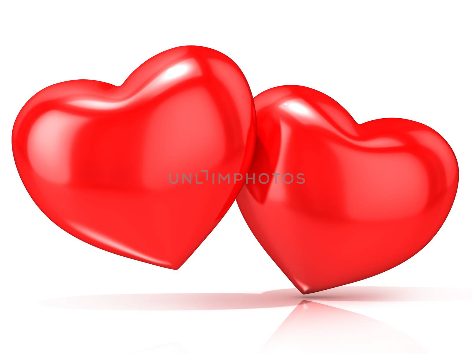 Two red hearts. 3D render illustration isolated on white background